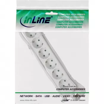 InLine kištukinis lizdų blokas, 6 lizdai su apsauginiu kontaktu CEE 7/3, baltas, 1,5 m