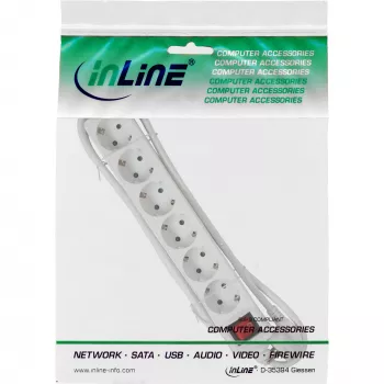 InLine kištukinis lizdų blokas, 6 lizdai su apsauginiu kontaktu CEE 7/3, baltas, 3 m