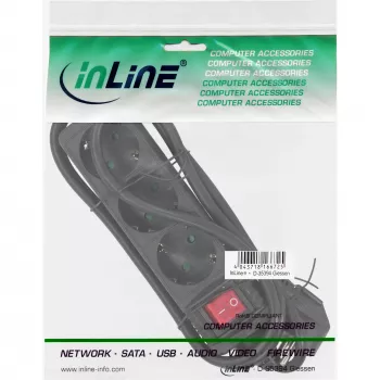 InLine 16435S kištukinis lizdas, 3x CEE 7/3 su jungikliu, juodas, 5 m