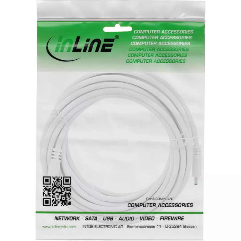 InLine DC prailginimo laidas, DC kištukas / lizdas 3,5x1,35 mm, AWG 18, baltas, 3 m