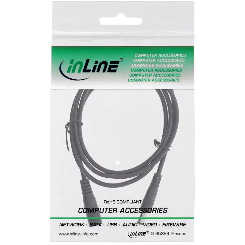 InLine DC ilginimo kabelis, DC kištukas/lizdas 5,5x2,1 mm, AWG 18, juodas 2 m