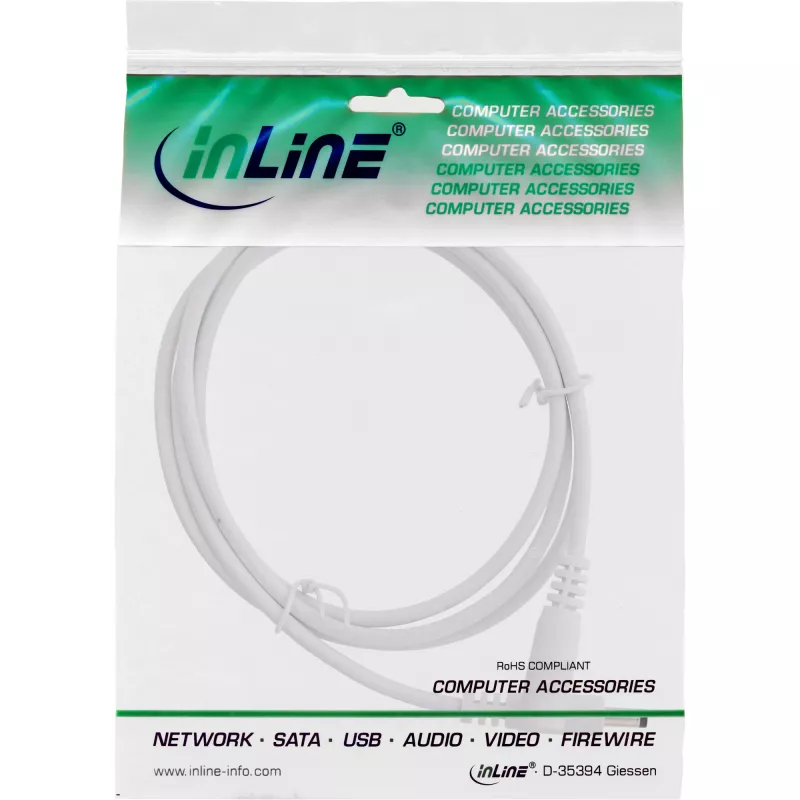 InLine DC prailginimo laidas, DC kištukas/lizdas 4.0x1.7mm, AWG 18, baltas 0,5m