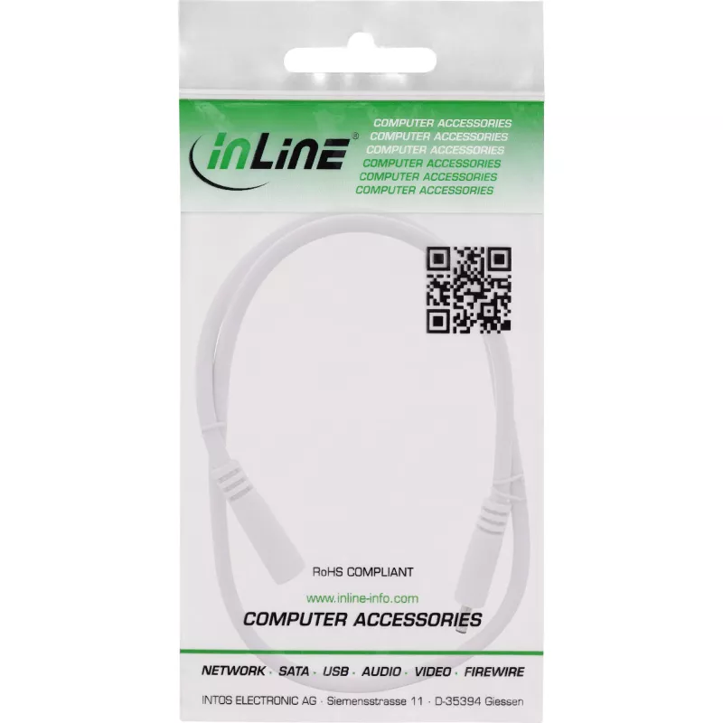 InLine DC ilginimo laidas, DC kištukas/lizdas 3,5x1,35 mm, AWG 18, baltas 0,5 m