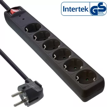 InLine 16461P 6‑vietis kištukinis lizdas CEE 7/3 su apsauga nuo viršįtampių ir jungikliu, juodas