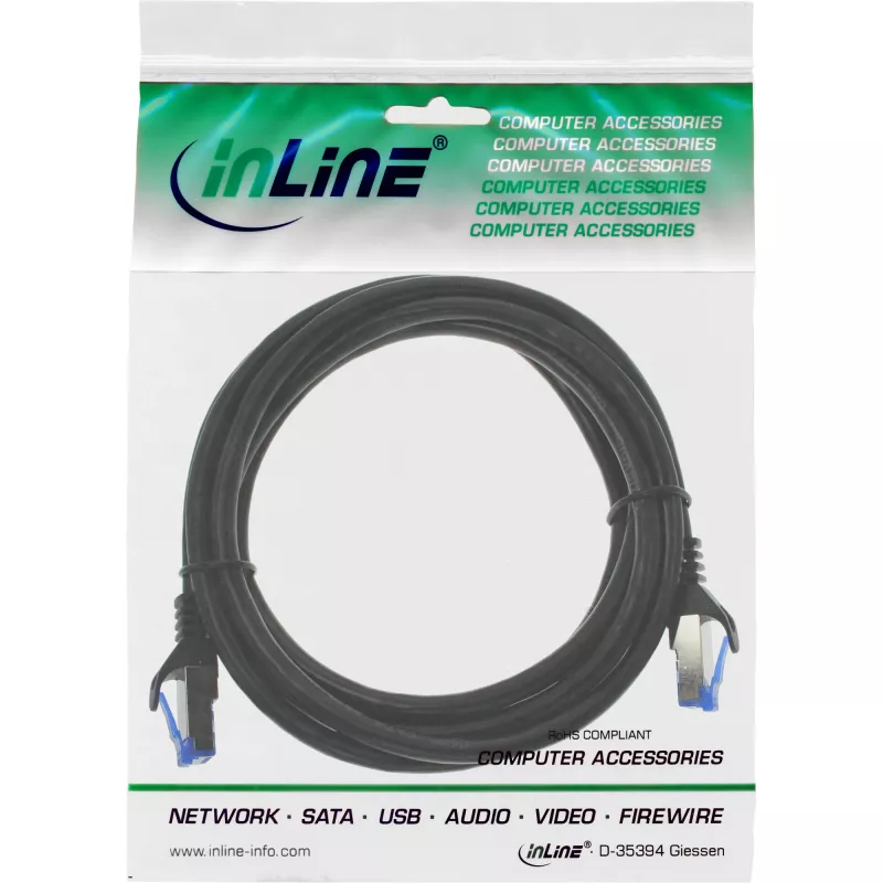 InLine Patch kabelis, Cat.6A, S/FTP, PE lauko, juodas, 3m