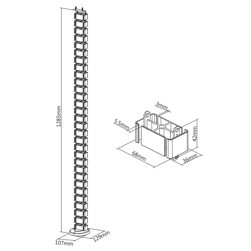 InLine 59996B lankstus kabelių vamzdis aukščio reguliavimo stalams, 4 skyriai, 68x36 mm, 1,28 m, pilkas