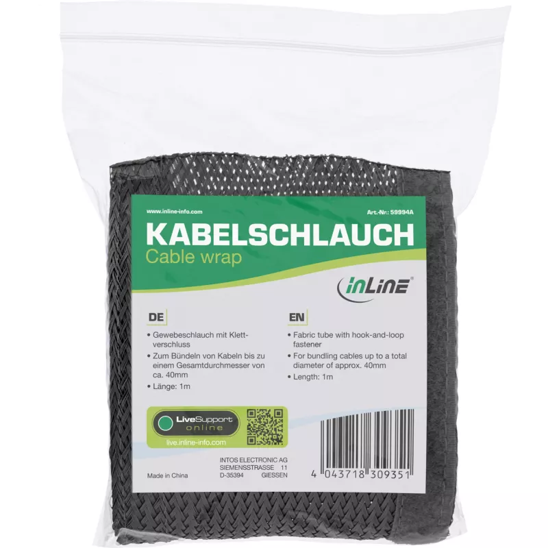 Kabelių kanalas InLine audiniai su lipduku 1 m × 25 mm, juodas
