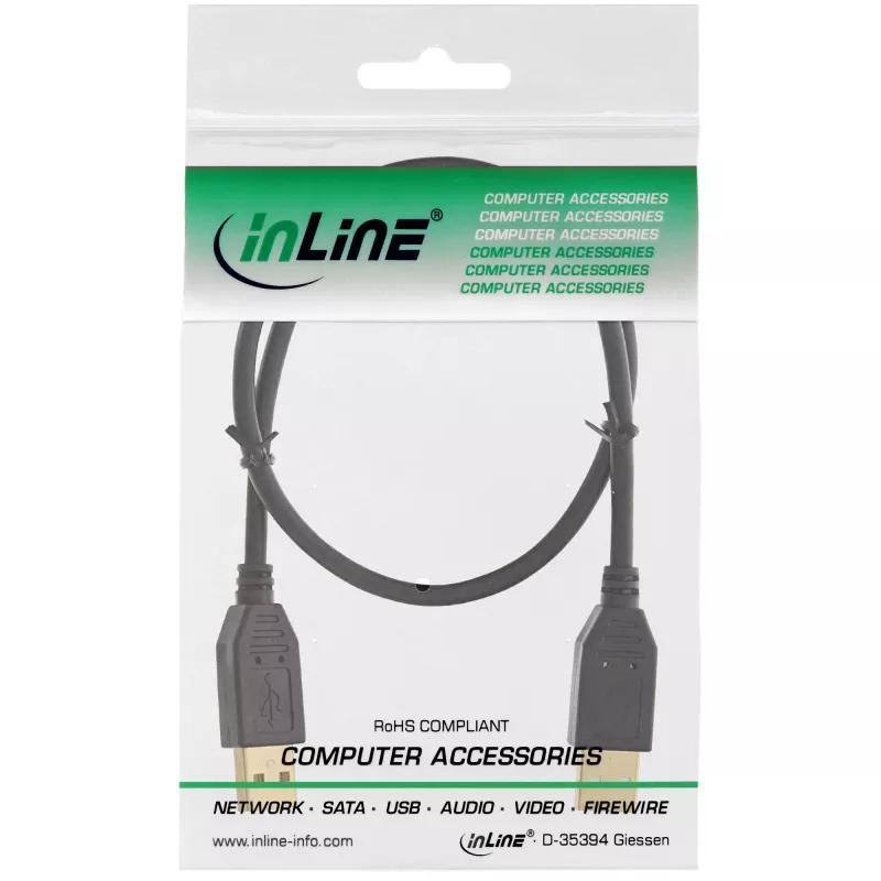 InLine USB 2.0 laidas, AM/AM, juodas, auksuoti kontaktai, 3 m