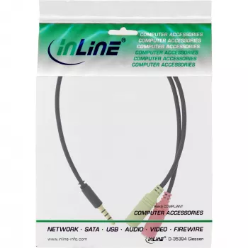 InLine garso ausinių adapterio laidas 3,5 mm kištukas 4 kontaktų / 2x 3,5 mm, juodas, 1 m