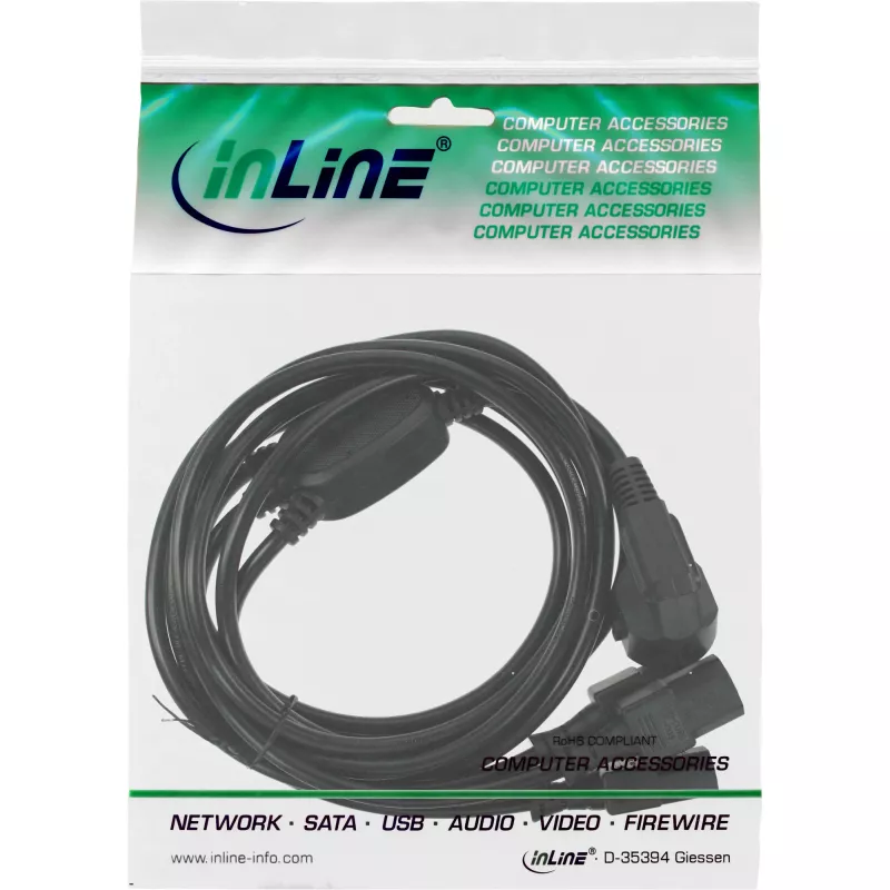 InLine Y-maitinimo laidas 1x CEE 7/7 / 3x 3 kontaktų IEC C13 vyriškas 16653B juodas 1,8 m