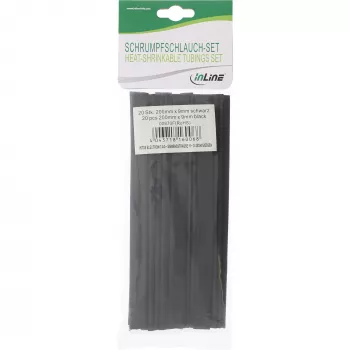 Termosusitraukiančių vamzdelių rinkinys InLine 200 mm ilgio, skersmenys 9 mm → 4,5 mm, 20 vnt., juodi