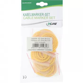 InLine kabelių žymekliai 3,0–5,2 mm Nr. 0–9 1000 vnt., geltoni