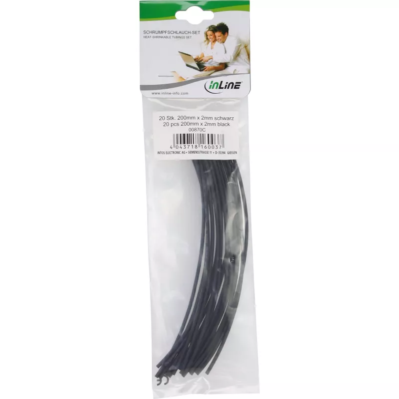 Termosusitraukianti žarna InLine 200 mm, susitraukimo santykis 2 mm → 1 mm, 20 vnt, juoda