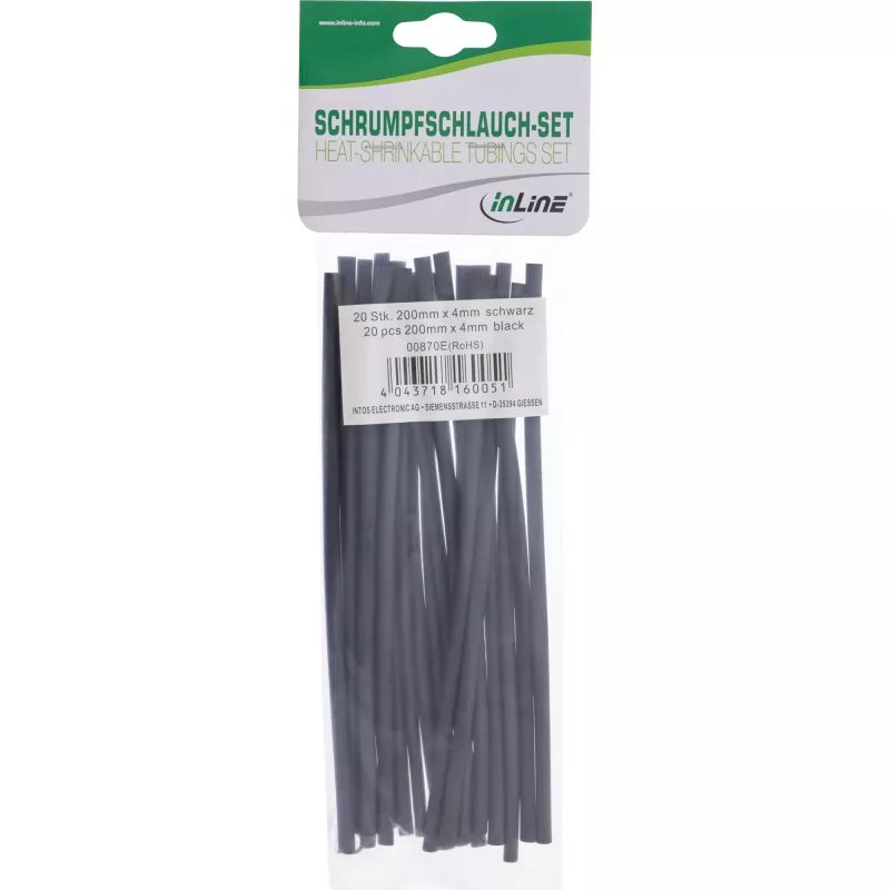 Termosusitraukianti žarna InLine 200 mm, susitraukimo santykis nuo 4 mm iki 2 mm, 20 vnt, juoda