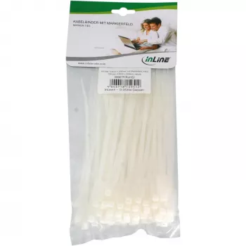 Kabelių raiščiai InLine Marker Ties 200 mm x 4,8 mm, nailonas, 100 vnt., natūralūs