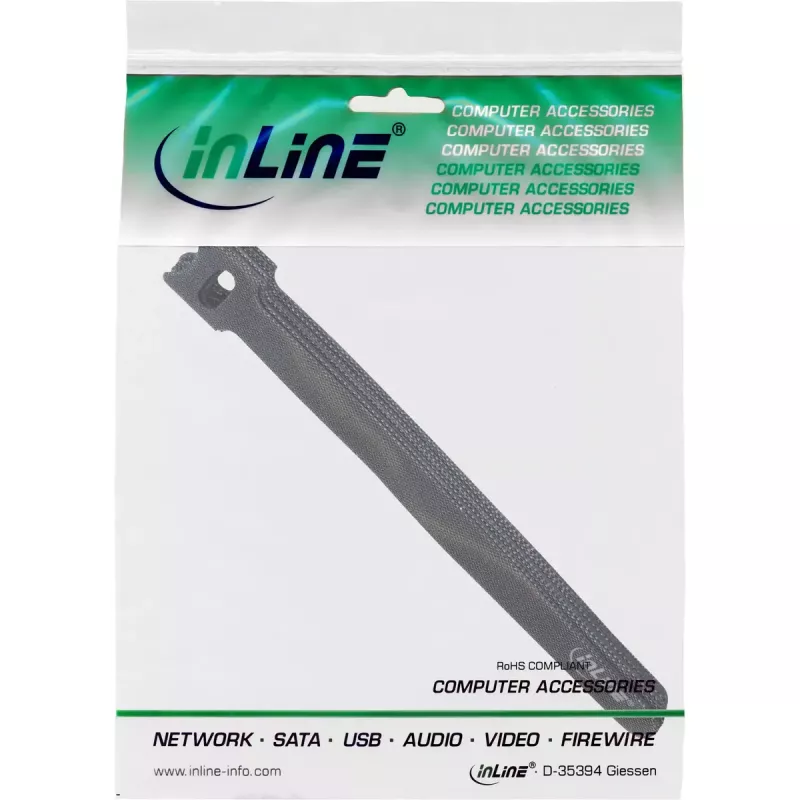 InLine kabelių raištis su lipnia juosta 180x12mm 10 vnt. juoda