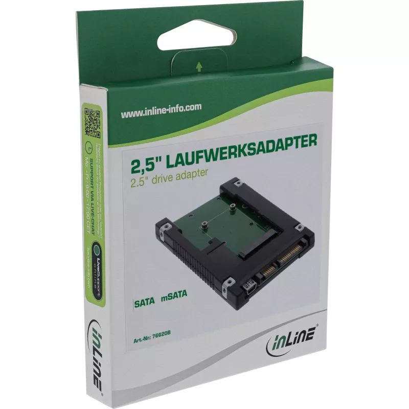 InLine 76620B Juodas 2,5 colio SATA į mSATA SSD adapteris