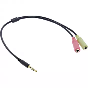 InLine 99302I Garso ausinių adapterio laidas 3.5 mm 4 kontaktų kištukas / 2x 3.5 mm lizdai, juodas, 0.15 m