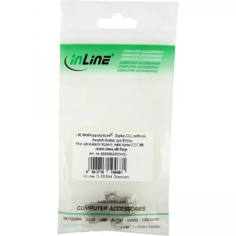 InLine 89989M – Metalinis optinis adapteris Duplex LC/LC MM su keramine mova ir flanšu