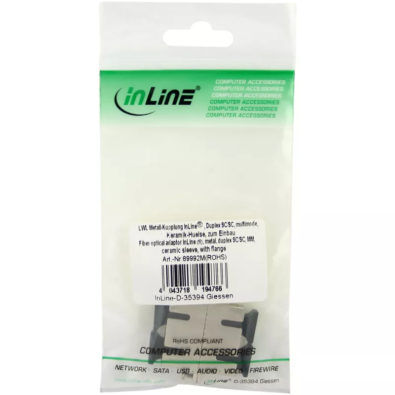 InLine Fiber Optical Metal Adapter Duplex SC/SC MM keraminė įvorė su flanšu