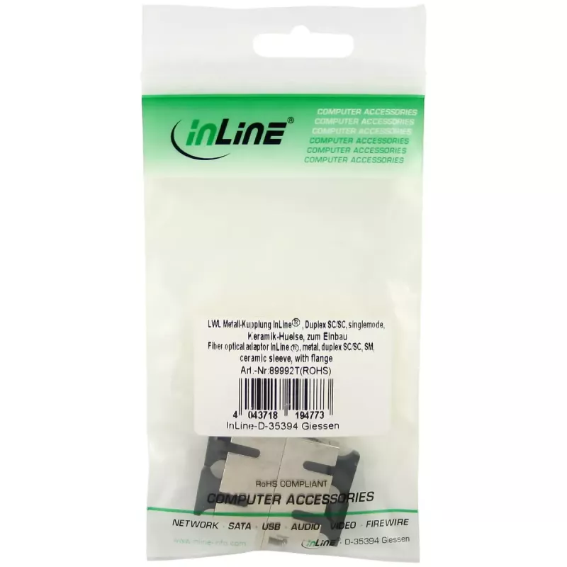 InLine Fiber Optical Metal Adapter Duplex SC/SC SM Keraminė Įvorė su Flanšu