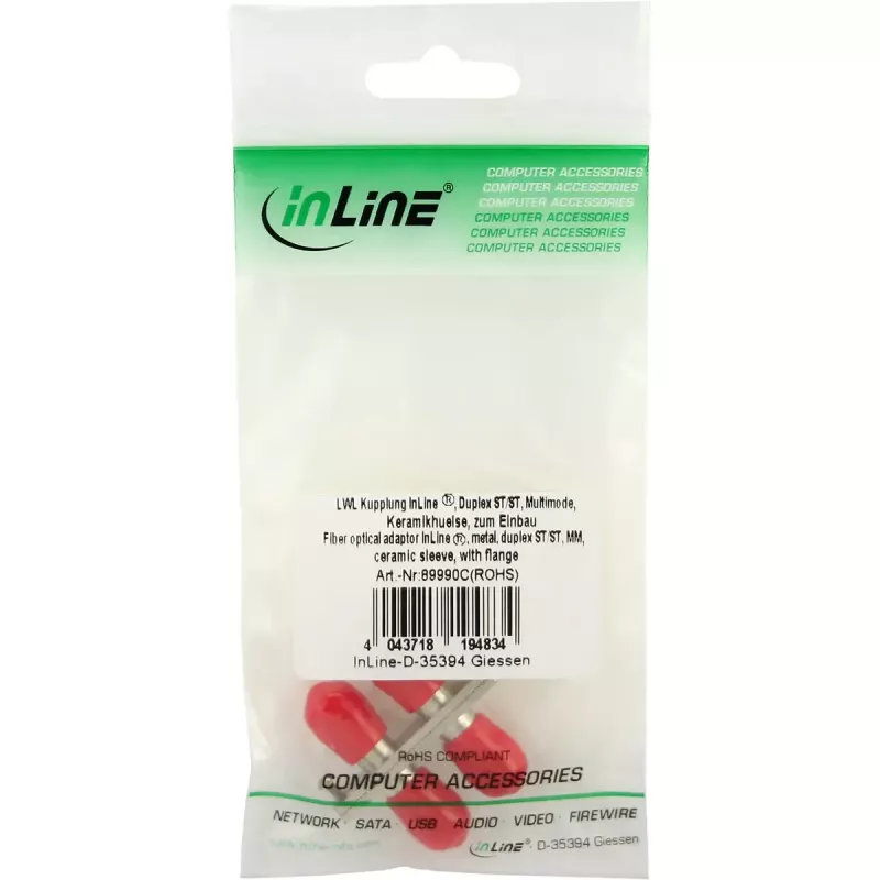 InLine Fiber Optical Adapter Metal Duplex ST/ST MM Keraminė Įvorė su Flanšu
