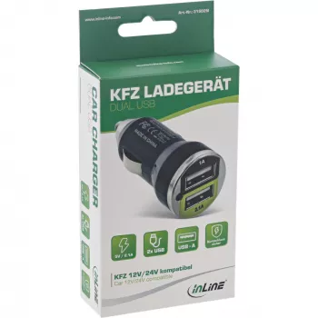 InLine USB automobilinis kroviklis + maitinimo adapteris bet kokiam USB įrenginiui 12/24V į 5V DC/2.1A