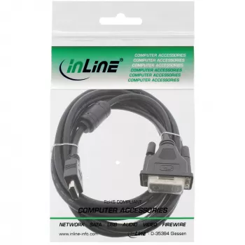 InLine HDMI-DVI laidas 19 kontaktų kištukas / 18+1 kištukas su ferito žiedu juodas 3 m