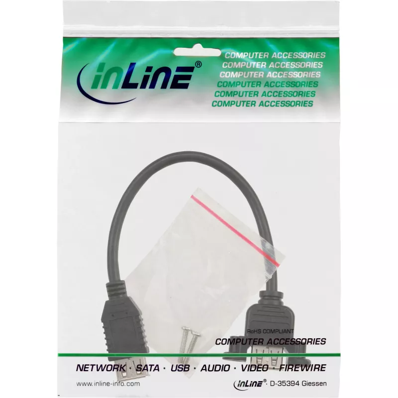 InLine USB 2.0 adapterinis kabelis, USB A lizdas / korpuso jungtis USB A, 0,2 m