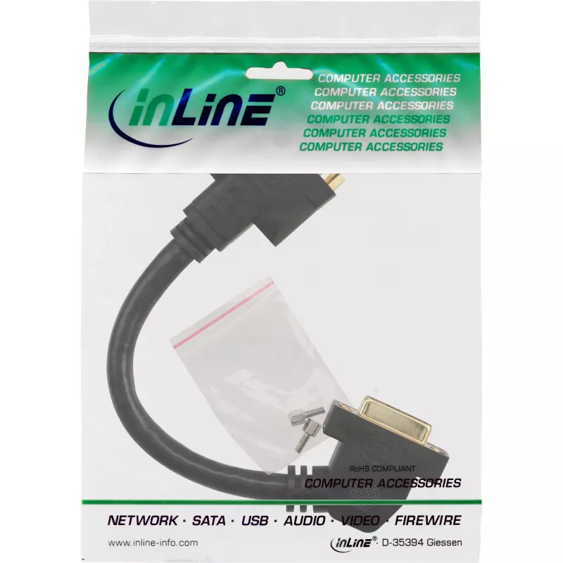 InLine DVI-I adapterinis kabelis 24+5 DVI female / female su flanšu 0,2 m