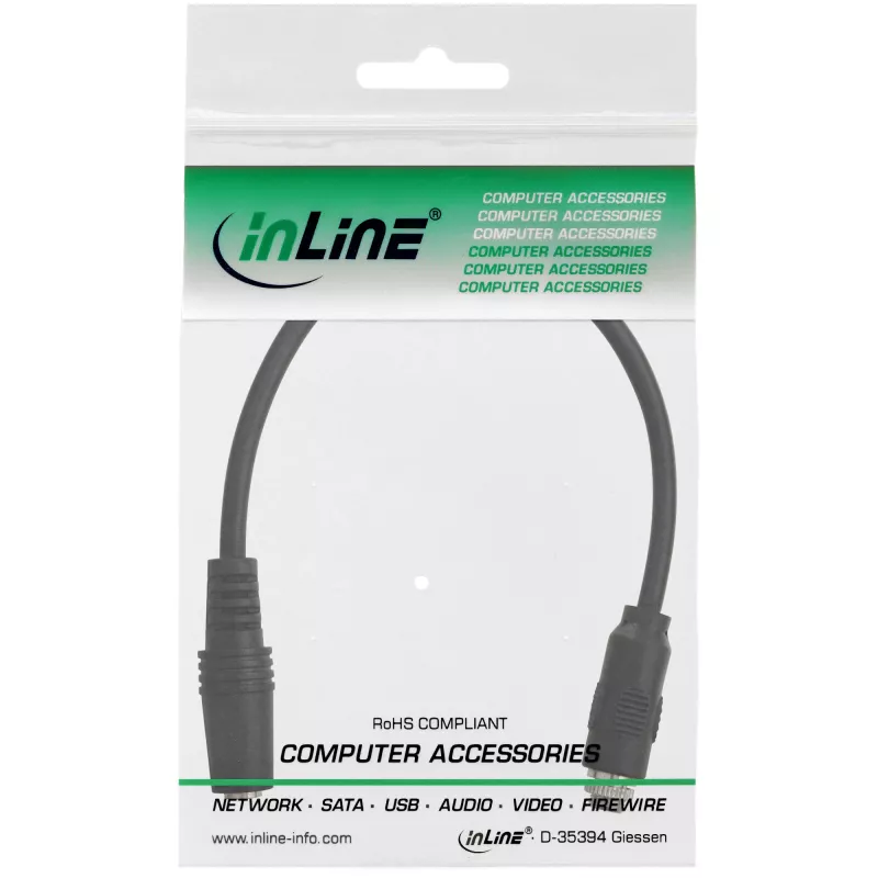 InLine garso adapterio kabelis, 3,5 mm stereo moteriška į moterišką, su sriegiu, 0,2 m