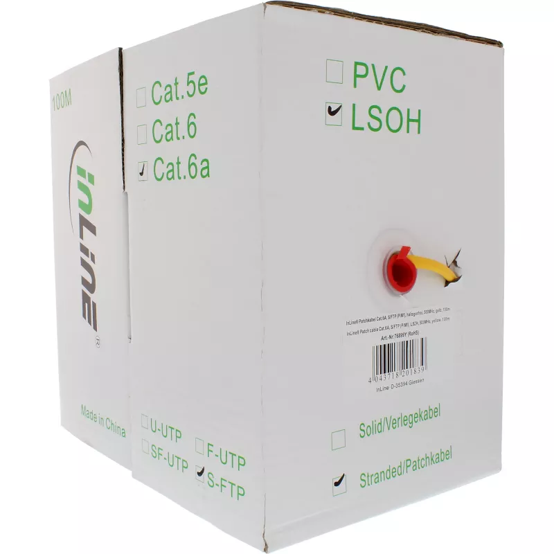 InLine Patch Laidas S/FTP PiMF Cat.6A halogen-free 500MHz geltonas 100m