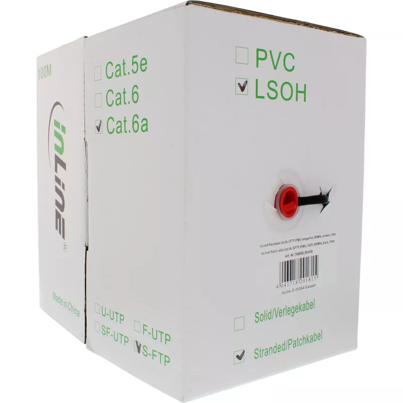 InLine Patch Laidas S/FTP PiMF Cat.6A halogen free 500MHz juodas 100m