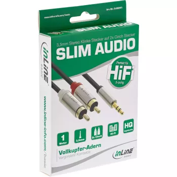 Garso kabelis 3,5 mm M – 2x RCA M InLine Basic Slim S-99241