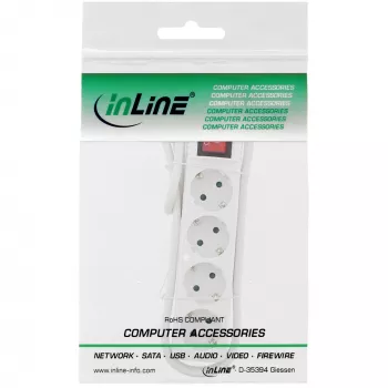 InLine 4-kių lizdų kištukinis lizdas su įžeminimu CEE 7/3, jungikliu, baltas, 1,5 m