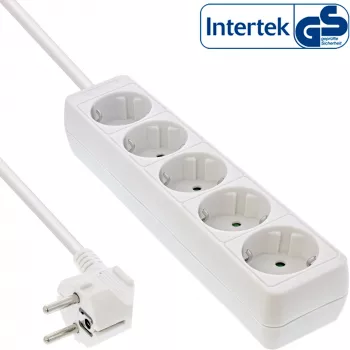 InLine kištukinis lizdas, 5 jungtys su įžeminimu CEE 7/3, baltas, 1,5 m