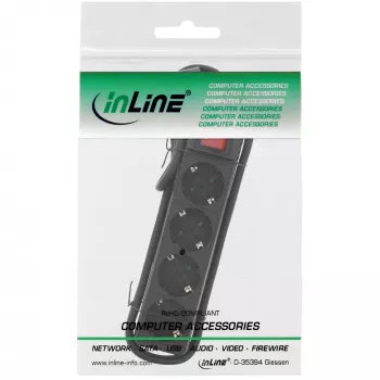 InLine kištukinis lizdas, 4 lizdai su įžeminimu CEE 7/3, su jungikliu, juodas, 1,5 m
