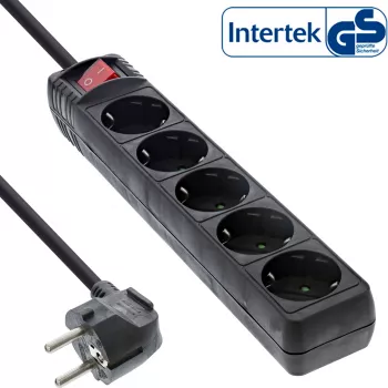 InLine 5-jungčių rozetė su įžeminimu CEE 7/3, juoda, 1,5 m
