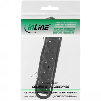InLine 5-jungčių rozetė su įžeminimu CEE 7/3, juoda, 1,5 m