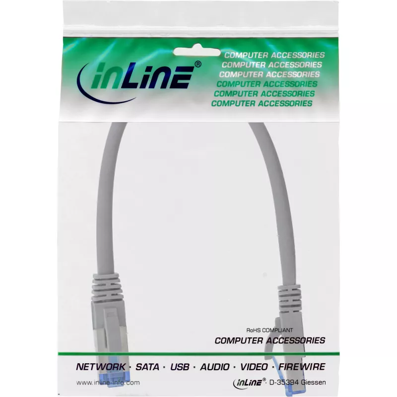 InLine Patch Laidas S/FTP PiMF Cat.6A halogen-free 500MHz pilkas 0,25m