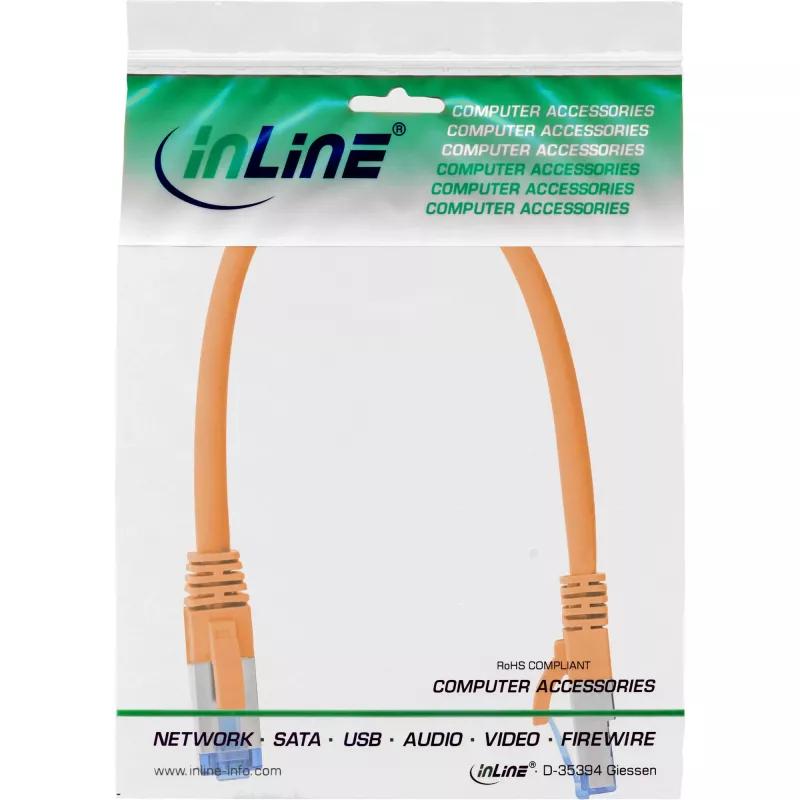 InLine Patch Laidas S/FTP PiMF Cat.6A be halogenų 500MHz oranžinis 0,3m