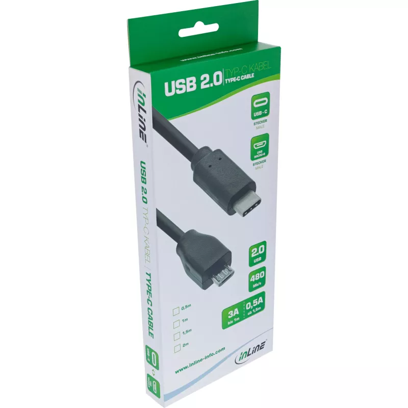 InLine USB 2.0 laidas, USB-C kištukas / Micro-B kištukas, juodas, 2 m