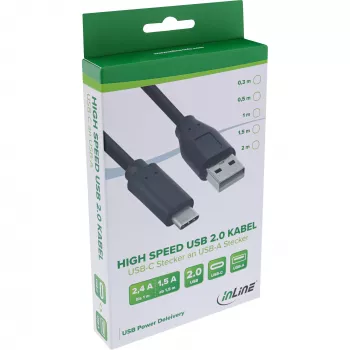 InLine USB 2.0 laidas, USB-C kištukas / USB-A kištukas, juodas, 1 m