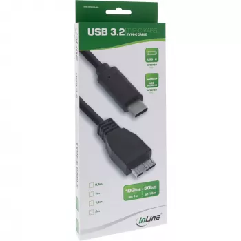 USB 3.2 Gen.1x2 laidas InLine 35726 0,5 m USB-C (vyriškas) į Micro-B (vyriškas) juodas