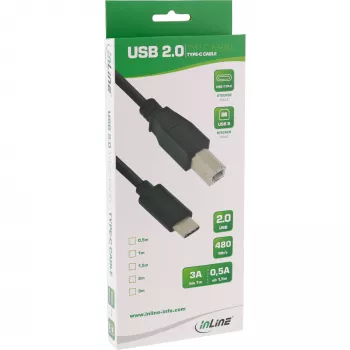 InLine USB 2.0 laidas, USB-C kištukas / USB-B kištukas, juodas, 5 m