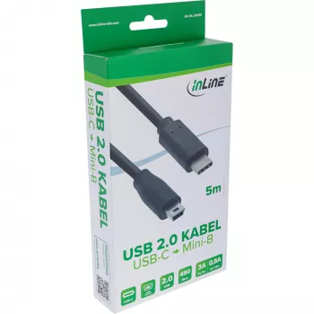 InLine USB 2.0 laidas, USB-C kištukas / mini-B kištukas (5pin), juodas, 5m