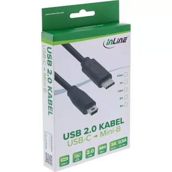 InLine USB 2.0 laidas, USB-C kištukas / mini-B (5 kontaktų) kištukas, juodas, 3 m