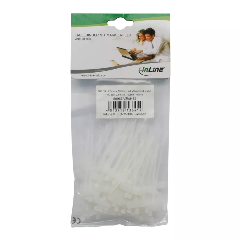 InLine kabelio raištis 100x2,5mm su žymėjimo lauku 8x24mm 100 vnt.