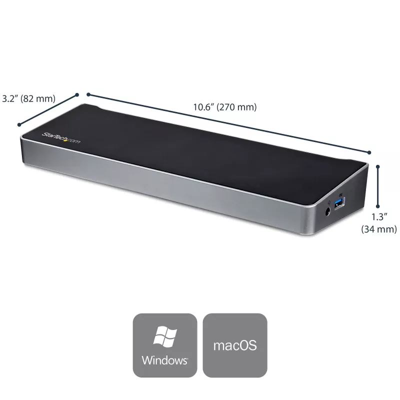 StarTech.com 4K USB-C Dock, Trijų UHD 4K Monitorų Docking Station, Mac ir Windows, USB C į HDMI ir DisplayPort, 60W Power Delivery, 5x USB 5Gbps Hub - TAA