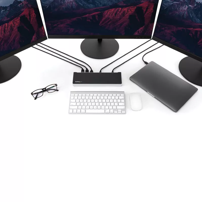 StarTech.com 4K USB-C Dock, Trijų UHD 4K Monitorų Docking Station, Mac ir Windows, USB C į HDMI ir DisplayPort, 60W Power Delivery, 5x USB 5Gbps Hub - TAA